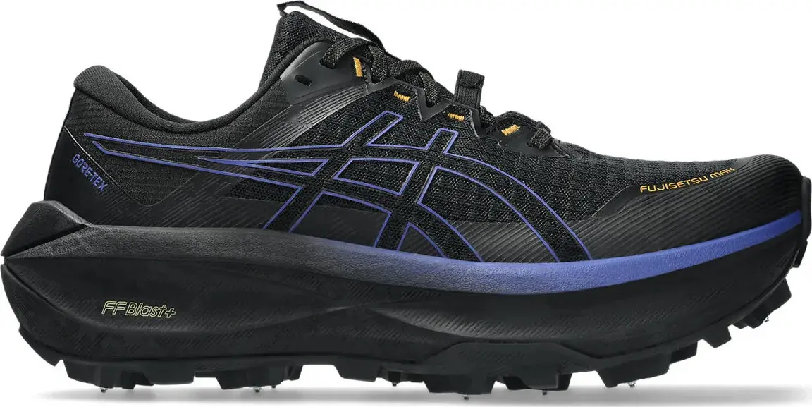 Asics Fujisetsu Max GORE-TEX løpesko i svart og koboltblått med piggsåle